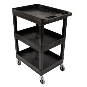 Luxor 24x18" Black Plastic Cart, Three Shelf